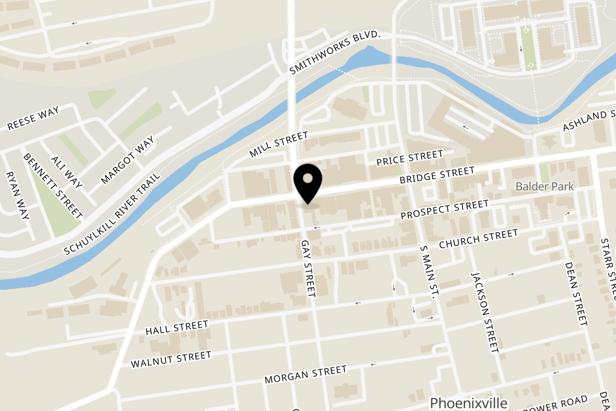 Map showing the location of Avlos Greek Cuisine on 258 Bridge St in Phoenixville